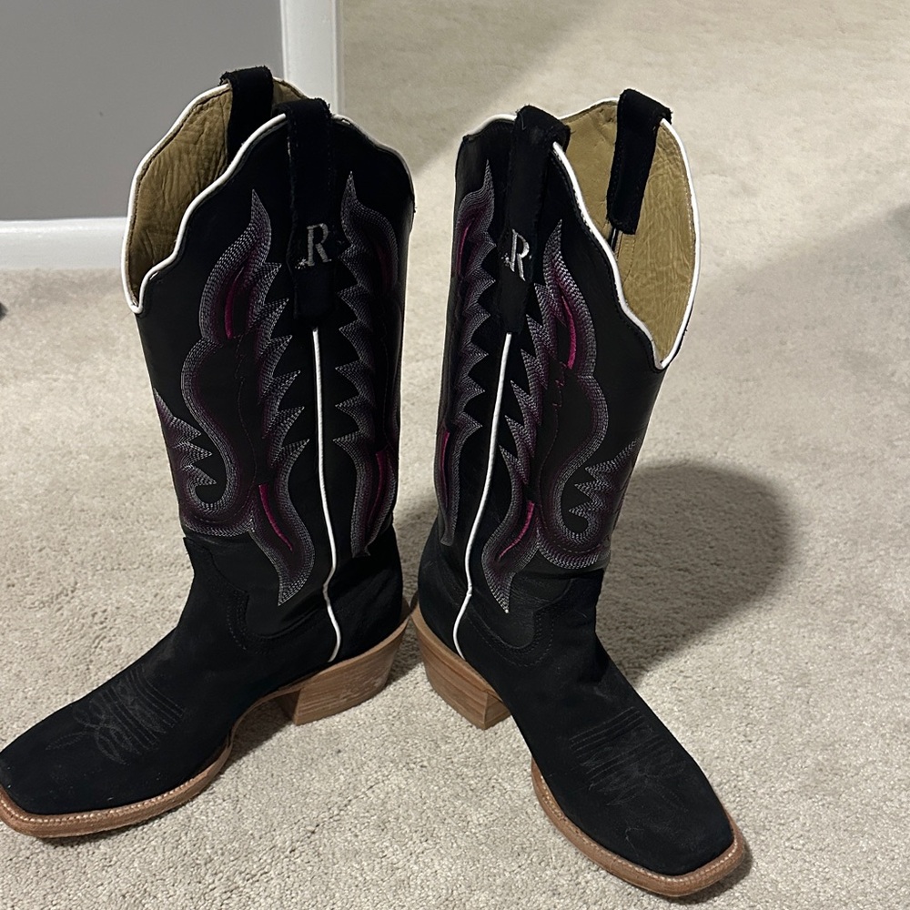 R Watson Black Western Boots
